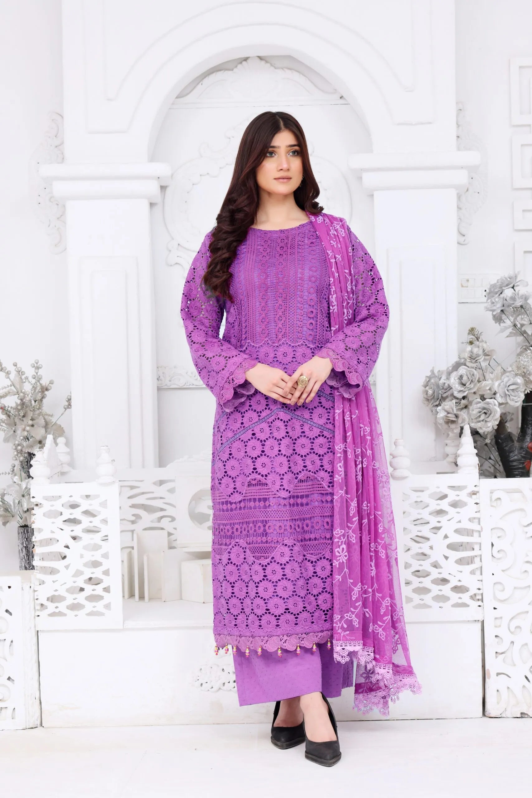 Purple chikankari suit