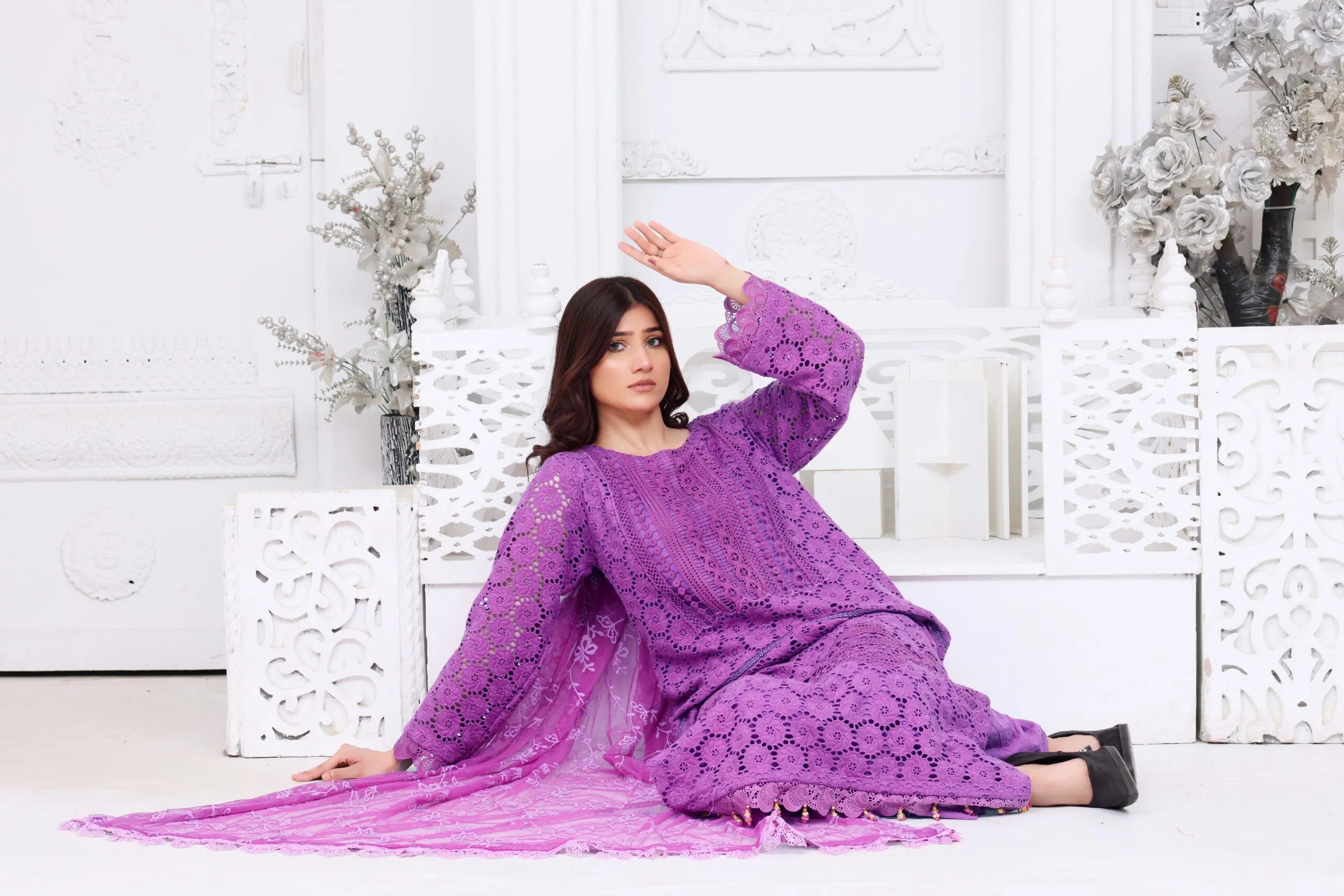 Purple chikankari suit
