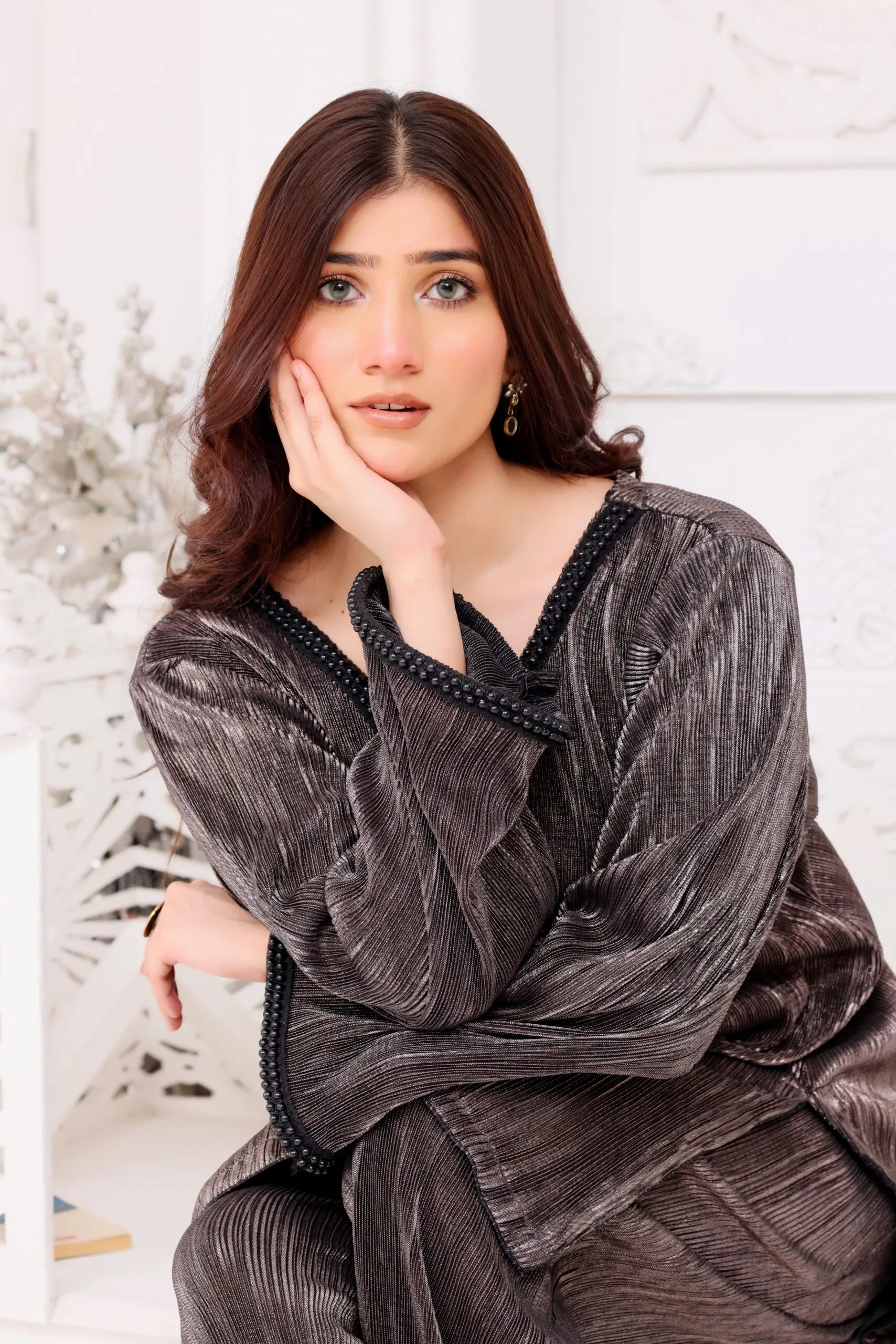 Pleated Co-Ord – Black & Rose Gold Suit