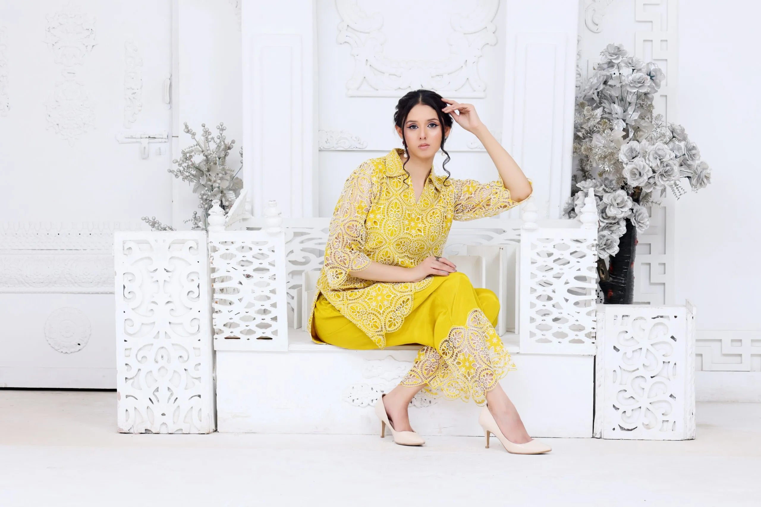 Yellow cutwork co-ord