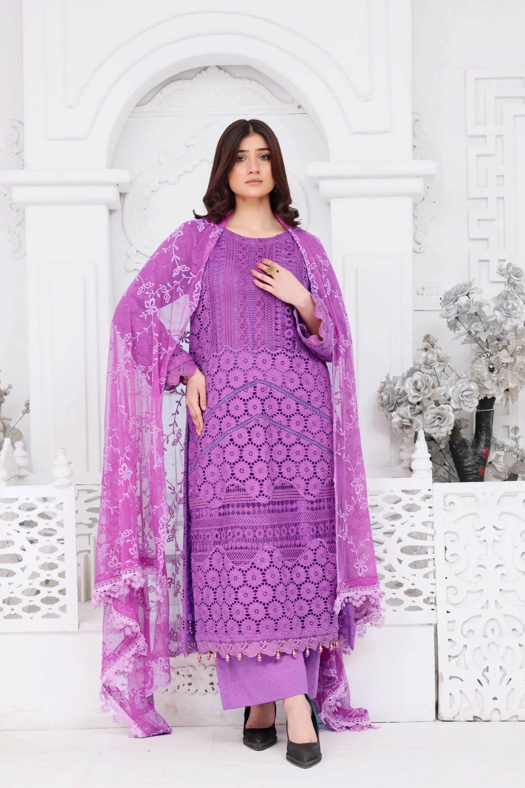 Purple chikankari suit