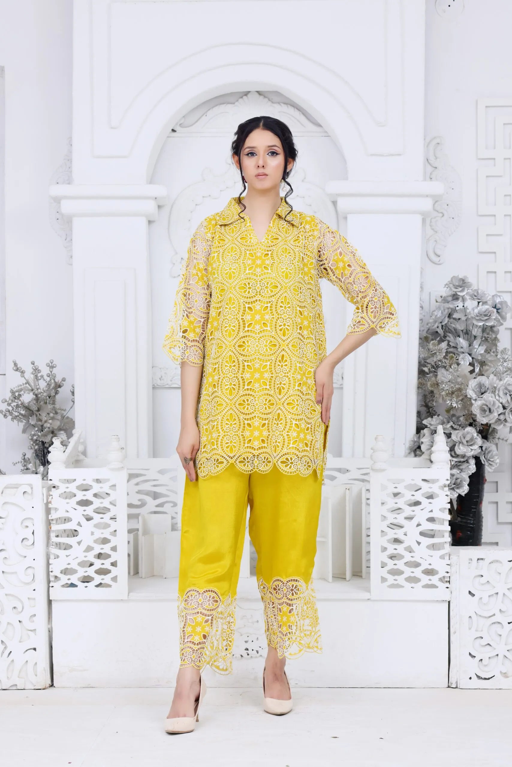 Yellow cutwork co-ord